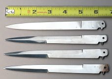 Four loose 6" Italian Auto Stiletto blades, NOS vintage spare parts, c.1984