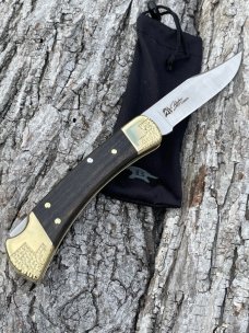 BUCK 110 * YELLOWHORSE CUSTOM RUBY GEM AUTOMATIC KNIFE W/ENGRAVED STAIR STEP BOLSTERS