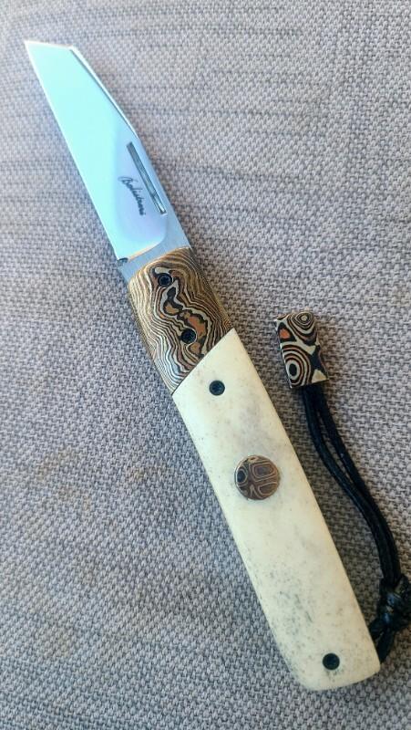Vincenzo Balistreri Ragnar..3.75"..Mokume & polished Stag....AEB-L..lanyard pin and bead..coa.slip Vincenzo Balistreri Ragnar..3.75"..Mokume & polished Stag....AEB-L..lanyard pin and bead..coa.slip