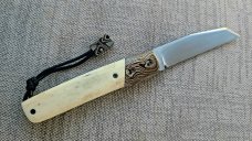 Vincenzo Balistreri Ragnar..3.75"..Mokume & polished Stag....AEB-L..lanyard pin and bead..coa.slip