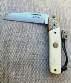 Vincenzo Balistreri Ragnar..3.75"..Mokume & polished Stag....AEB-L..lanyard pin and bead..coa.slip