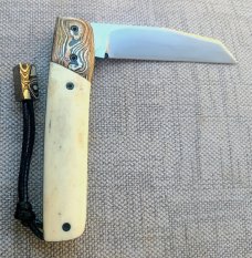 Vincenzo Balistreri Ragnar..3.75"..Mokume & polished Stag....AEB-L..lanyard pin and bead..coa.slip