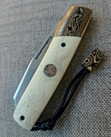Vincenzo Balistreri Ragnar..3.75"..Mokume & polished Stag....AEB-L..lanyard pin and bead..coa.slip