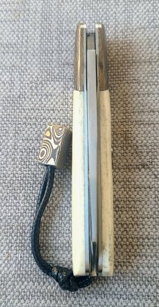 Vincenzo Balistreri Ragnar..3.75"..Mokume & polished Stag....AEB-L..lanyard pin and bead..coa.slip