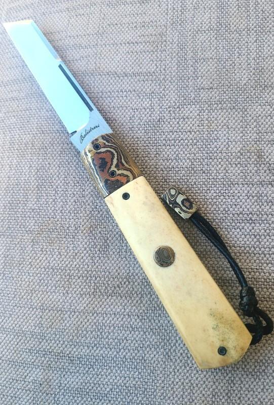 Vincenzo Balistreri White Wolf ..4"..Mokume & polished Stag....AEB-L..lanyard pin & bead..coa.slip