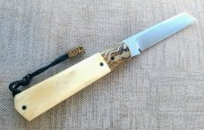 Vincenzo Balistreri White Wolf ..4"..Mokume & polished Stag....AEB-L..lanyard pin & bead..coa.slip