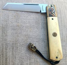 Vincenzo Balistreri White Wolf ..4"..Mokume & polished Stag....AEB-L..lanyard pin & bead..coa.slip