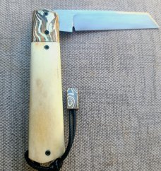 Vincenzo Balistreri White Wolf ..4"..Mokume & polished Stag....AEB-L..lanyard pin & bead..coa.slip