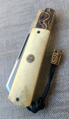 Vincenzo Balistreri White Wolf ..4"..Mokume & polished Stag....AEB-L..lanyard pin & bead..coa.slip