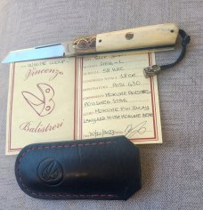 Vincenzo Balistreri White Wolf ..4"..Mokume & polished Stag....AEB-L..lanyard pin & bead..coa.slip