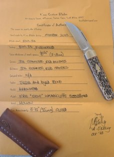 K'roo Stout Wharnie  Sleeveboard jigged Exotic Whale Bone..3.75"..filework...liners..coa..slip 