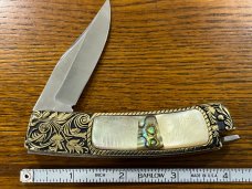 Custom Lockback Knife w/Ornate MOP & Abalone Handle Japan