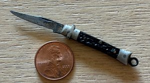 Antique Miniature Folding Stiletto Knife, Germany, Imitation Stag Handle, Tiny Mini Fob