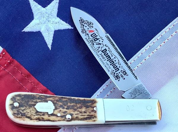2007 Bulldog Brand Old Dominion Knife Collector Single Blade Barlow w/ Stag Handles -NOS -M/NM 2007 Bulldog Brand Old Dominion Knife Collector Single Blade Barlow w/ Stag Handles -NOS -M/NM