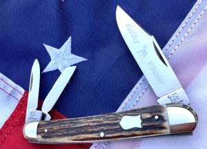 Bulldog Brand Whittler w/ Super Stag Handles +Standing Bulldog Blade Etch & Frost 4" Closed & NOS