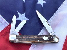 Bulldog Brand Whittler w/ Super Stag Handles +Standing Bulldog  Blade Etch & Frost 4" Closed & NOS