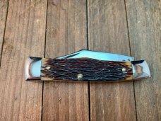 Queen Master Cutler Collection Gunstock Jigged Brown Bone Stainless Steel Blades 1979