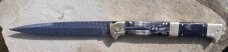 13" Double Eagle Picklock Switchblade. Damascus Blade and Buffalo horn handles.