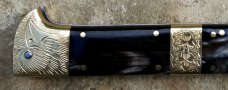 13" Double Eagle Picklock Switchblade. Damascus Blade and Buffalo horn handles.