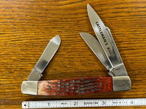 Honest Abe "Cattleman's Knife" 3-Blade Stockman w/Jigged Red Bone Scales