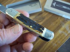 Hubertus Knife Solingen, Germany Small 08 Genuine  Stag/Antler  5 3/4 " Open Lillyput NIB