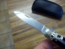 Vintage Hubertus Knife West German Large Size 11 Black Ebony Fileworked UNUSED