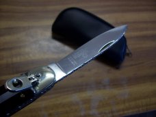 Vintage Hubertus Knife West German Large Size 11 Black Ebony Fileworked UNUSED