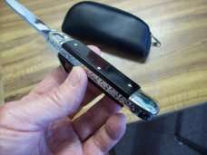 Vintage Hubertus Knife West German Large Size 11 Black Ebony Fileworked UNUSED