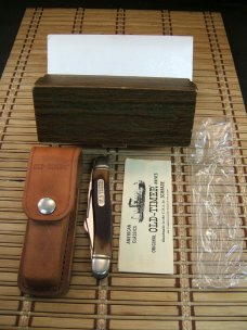 SCHRADE OLD TIMER 858 LUMBERJACK LARGE OLDER HIGH CARBON STEEL POCKET KNIFE W/BOX, SHEATH & PAPERS 