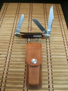 SCHRADE OLD TIMER 858 LUMBERJACK LARGE OLDER HIGH CARBON STEEL POCKET KNIFE W/BOX, SHEATH & PAPERS 