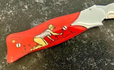 Unique Russian Prison Knife (RPK) Switchblade, Hand Painted Pin Up Girl Handle, Used 