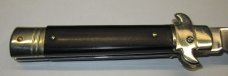 AKC Bill DeShivs Leverletto 7.75" Leverlock Auto Italian Knife, Black Canvas Micarta Scales
