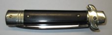 AKC Bill DeShivs Leverletto 7.75" Leverlock Auto Italian Knife, Black Canvas Micarta Scales