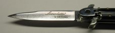 AKC Bill DeShivs Leverletto 7.75" Leverlock Auto Italian Knife, Black Canvas Micarta Scales