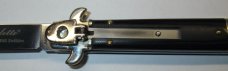 AKC Bill DeShivs Leverletto 7.75" Leverlock Auto Italian Knife, Black Canvas Micarta Scales