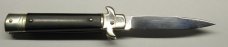 AKC Bill DeShivs Leverletto 7.75" Leverlock Auto Italian Knife, Black Canvas Micarta Scales