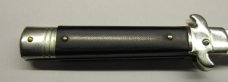 AKC Bill DeShivs Leverletto 7.75" Leverlock Auto Italian Knife, Black Canvas Micarta Scales
