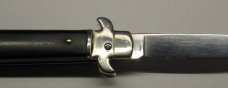 AKC Bill DeShivs Leverletto 7.75" Leverlock Auto Italian Knife, Black Canvas Micarta Scales