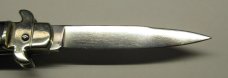 AKC Bill DeShivs Leverletto 7.75" Leverlock Auto Italian Knife, Black Canvas Micarta Scales