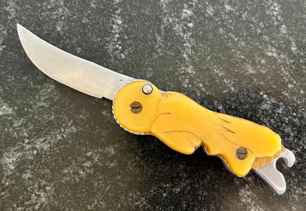 Unique Russian Prison Knife (RPK) Switchblade, Nude Woman Sitting Handle and Bottle Opener, Used Unique Russian Prison Knife (RPK) Switchblade, Nude Woman Sitting Handle and Bottle Opener, Used