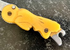 Unique Russian Prison Knife (RPK) Switchblade, Nude Woman Sitting Handle and Bottle Opener, Used 