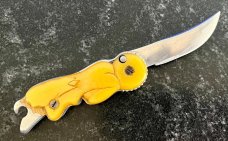 Unique Russian Prison Knife (RPK) Switchblade, Nude Woman Sitting Handle and Bottle Opener, Used 
