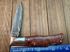 A.G. Russell Single Blade Lockback Quince Burl San Mai Damascus Blade Mid 1990’s Seki Japan Made