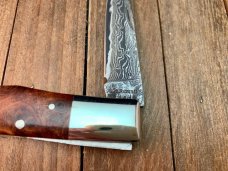 A.G. Russell Single Blade Lockback Quince Burl San Mai Damascus Blade Mid 1990’s Seki Japan Made