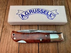 A.G. Russell Single Blade Lockback Quince Burl San Mai Damascus Blade Mid 1990’s Seki Japan Made