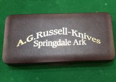 A. G. Russell knives, 3 pc. Set of small lockbacks in Buffalo horn, premium stag, and genuine pearl