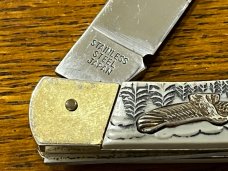 KF343 Single-Blade Lockback Knife w/Engraved Scales Japan