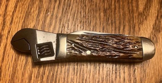 OLD RARE RARE CATTARAGUS ROGERS BONE HANDLES WRENCH KNIFE OLD RARE RARE CATTARAGUS ROGERS BONE HANDLES WRENCH KNIFE