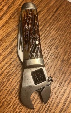 OLD RARE RARE CATTARAGUS ROGERS BONE HANDLES WRENCH KNIFE