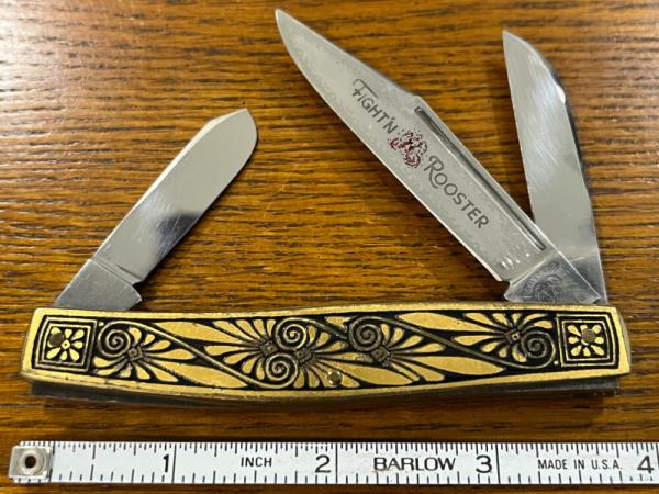 Fight'n Rooster Frank Buster Ltd Ed 3-Blade Stockman Knife w/Gold Platted Metal Scales SN#077 German